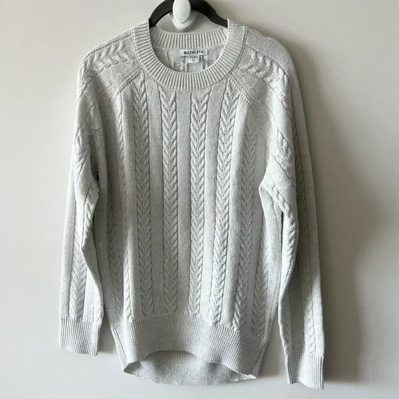 Athleta Crossroads Crew Sweater In Bright White Metallic Cable Knit H - Picture 2 of 12
